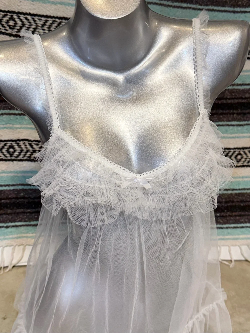 Victorias Secret white floaty mesh babydoll nighty lingerie lace ruffle mini nwt